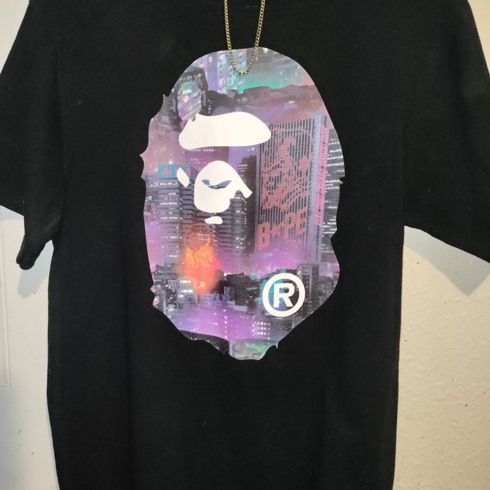 BAPE- A BATHING APE - Neon Tokyo Big Ape Art Graphic T-Shirt